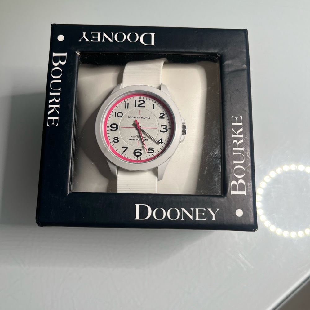 Dooney & Bourke White Watch with Pink Accents